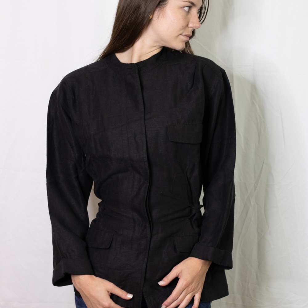 Wilfred Black Mandarin Collar Belted Jacket